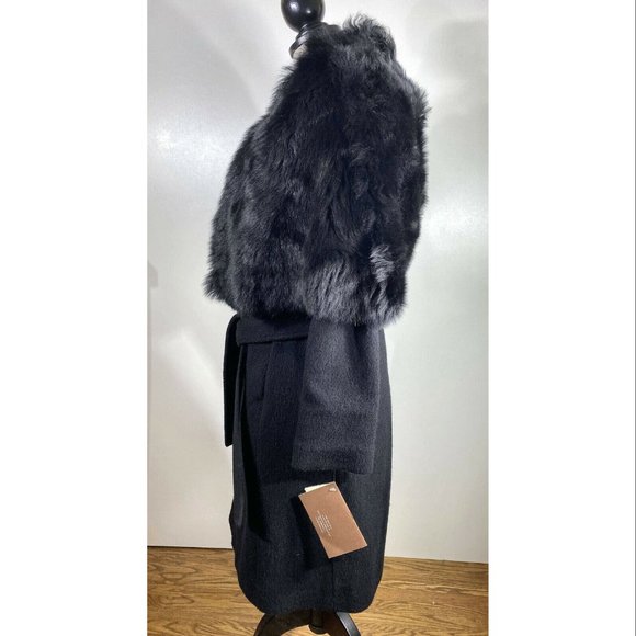 Fleurette Women's Black Oversize Dyed Fox Fur-collar Wool Wrap Coat O/S - Picture 5 of 9